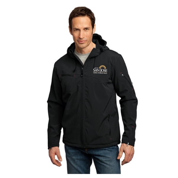 Port Authority Textured Hooded Soft Shell Jacket.