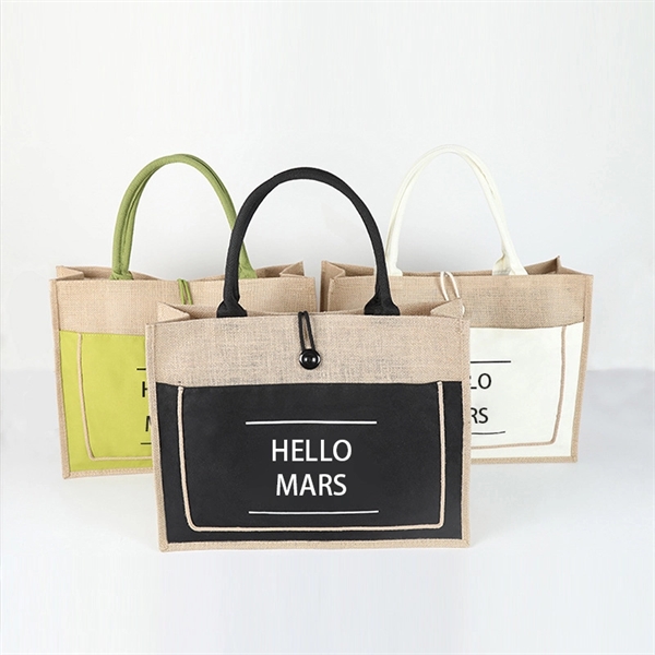 Reusable Burlap Jute Tote Beach Bags with Handles