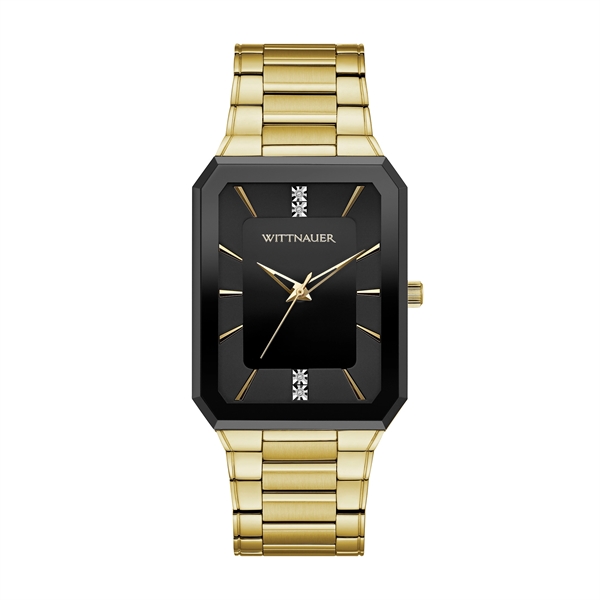Wittnauer Men's Gold-tone Watch with Black Dial and Diamonds