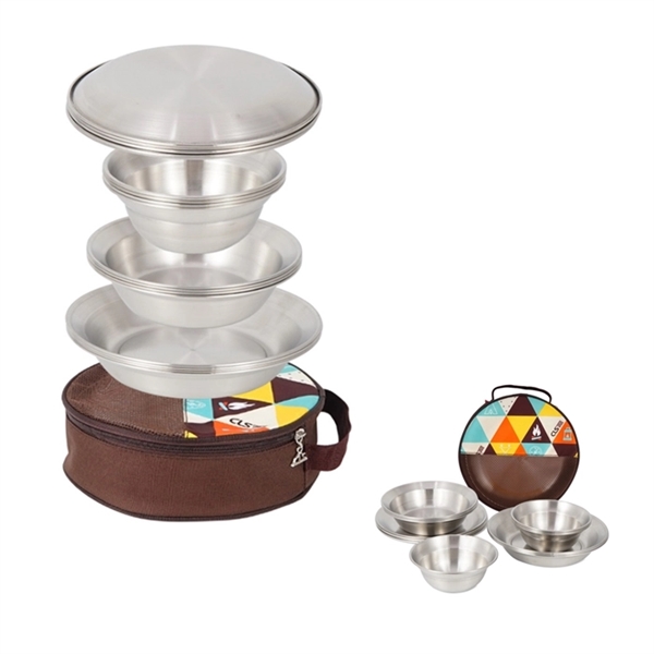 Camping Set 16 Pcs Stainless Steel Plates and Bowls