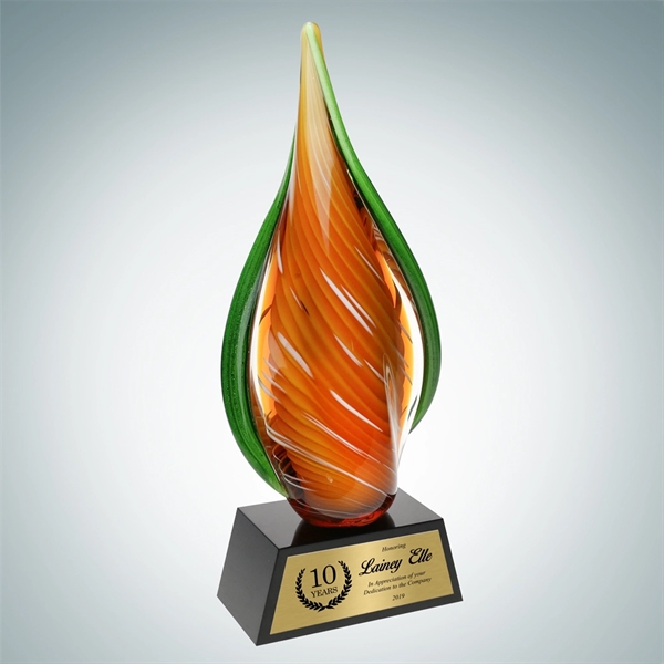 Art Glass Orange Creamsicle Award w/Black Base/ Gold Plate