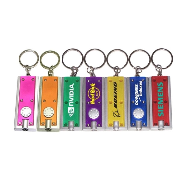 Slim rectangular flash light with swivel key chain