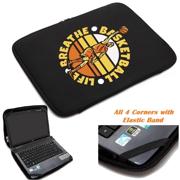 Neoprene zippered laptop sleeve w/ Elastic bands on inside