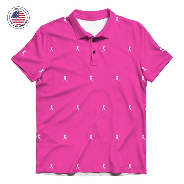 Breast Cancer Awareness Polo Shirt, Made in USA, Dye Sub