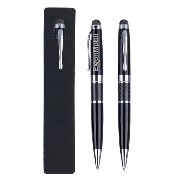 Executive Brass and Carbon Fiber Stylus Pen with Felt Pouch