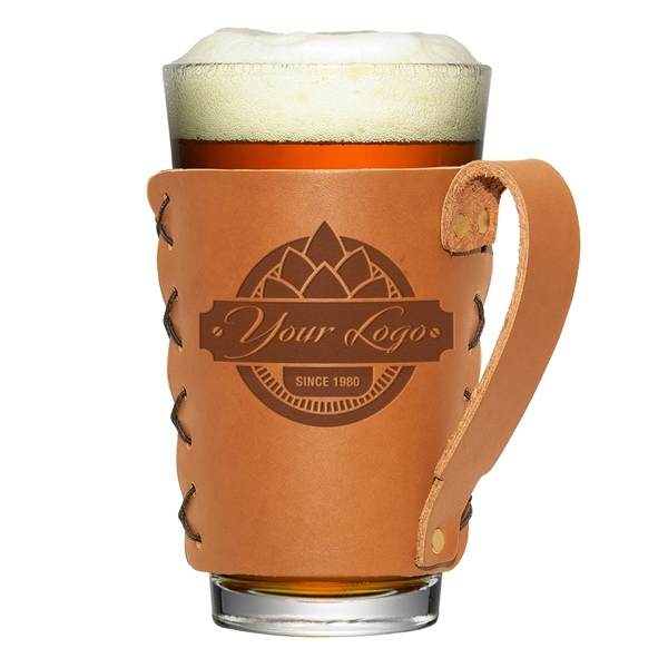 Genuine Leather Pint Sleeve with Handle - Handcrafted