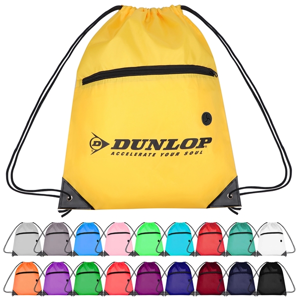 210D Cinch Bag w/Zipper pocket & Earbuds Slot
