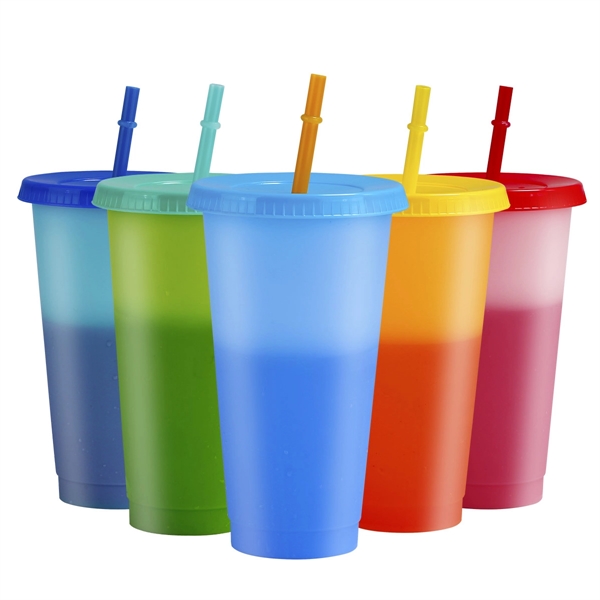 COLOR-CHANGING Reusable Tumblers with Straws Set- 24oz/ 710m