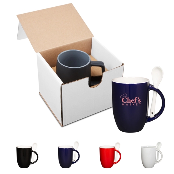 12 oz. Dapper Ceramic Mug with Spoon in Individual Mailer