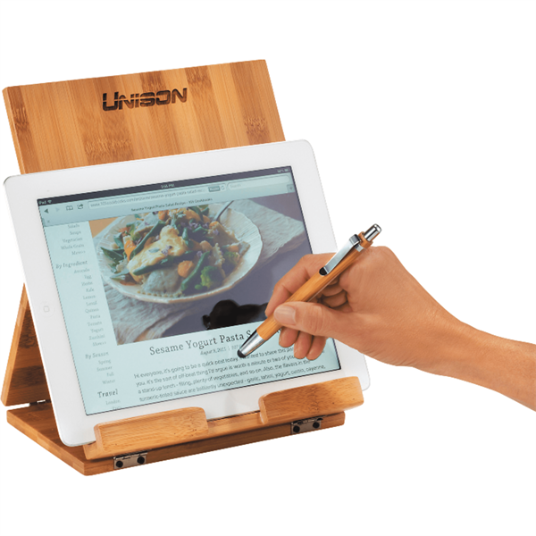 Tablet or Recipe Book Stand with Ballpoint Stylus