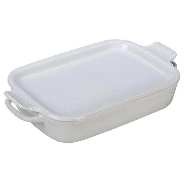 2.75qt Stoneware Rectangular Dish w/ Platter Lid White