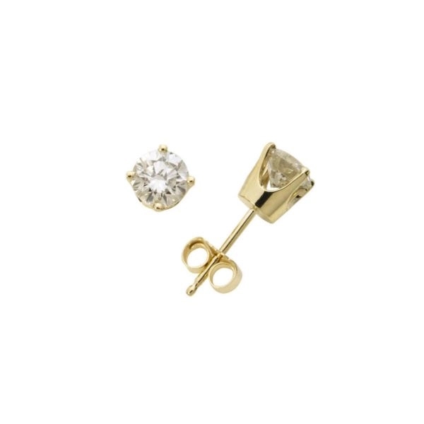 14k Yellow Gold Diamond Solitaire Earrings, .50twt