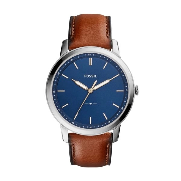 Mens Minimalist Light Brwn Leather Strap Watch Nvy Blu Dial