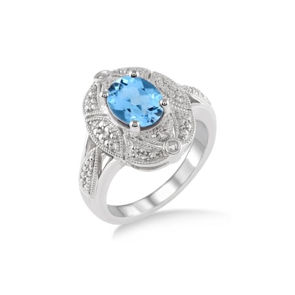 Blue Topaz & Diamond Ring Size 7