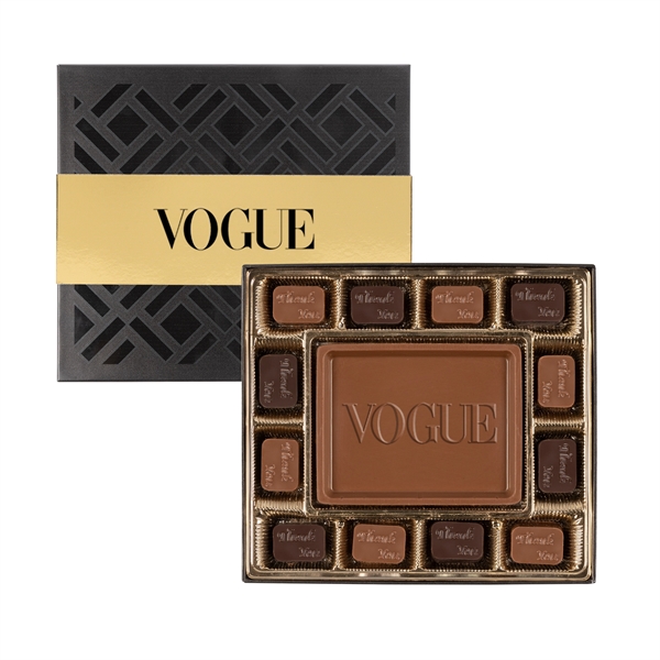 Small Deluxe Custom Molded Chocolate Gift Box with Gold Band
