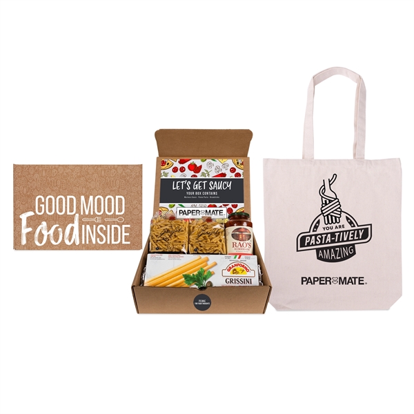 italian gourmet kit with branded tote and custom box including noodles and sauce