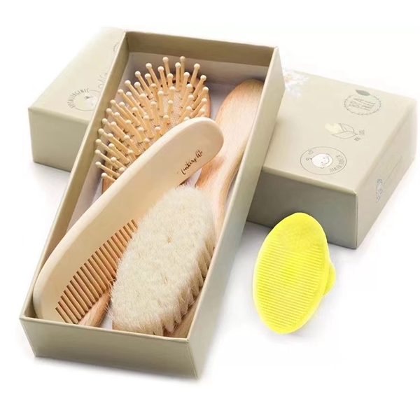 100% Natural Wooden Newborn Baby Hair Brush and Comb Set
