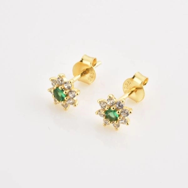 Emerald Flower Stud Earrings