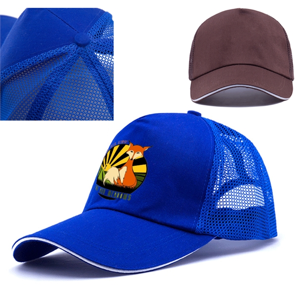 Structured 5-Panel Sandwich Trucker Mesh Cap w/ Plastic Snap