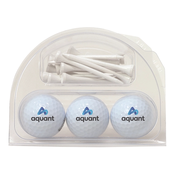 Three Golf Balls and Golf Tees Clamshell