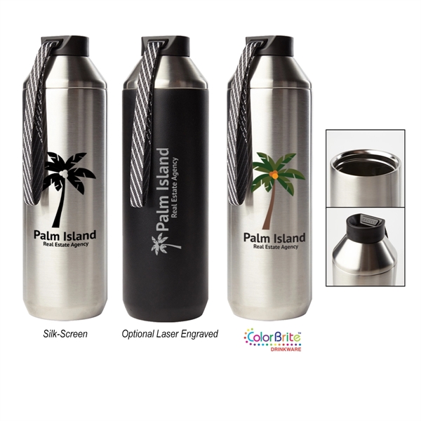Carabiner Clip Day 1 Fitness Stainless Steel Water Bottle Standard Mouth Double Walled - 3 Size and 8 Color Options 16 oz, 24 oz, or 32 oz Powder-Coated Sweat Proof Thermos Vacuum Insulated 