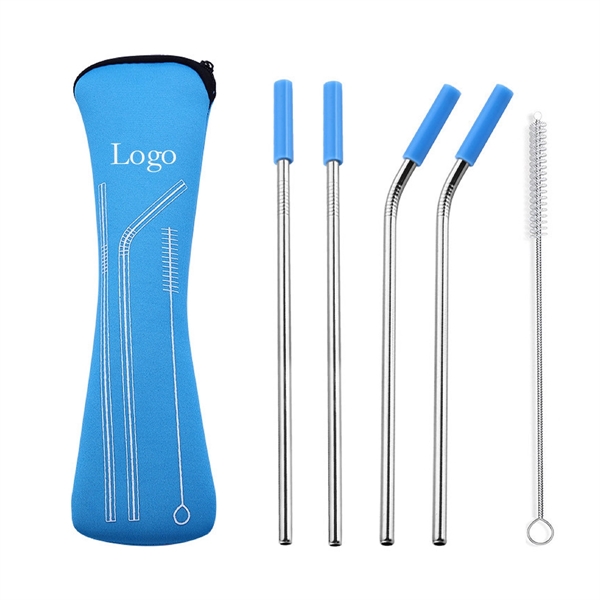 Stainless Steel Drinking Straw With Cleaner In Neoprene Bag