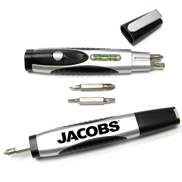 Screwdriver with level and LED flashlight
