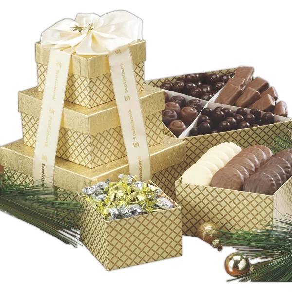 Chocolate Lovers Gift Tower w Assorted Chocolates and Nuts