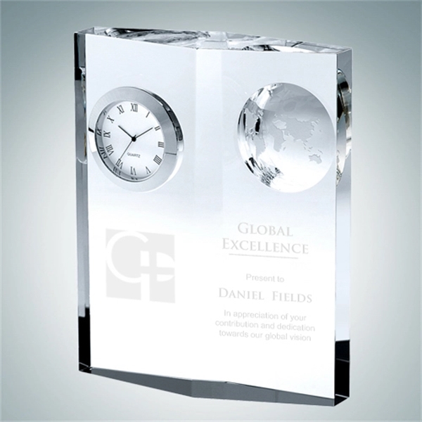 Crystal Glass Globe Plaque Clock Award
