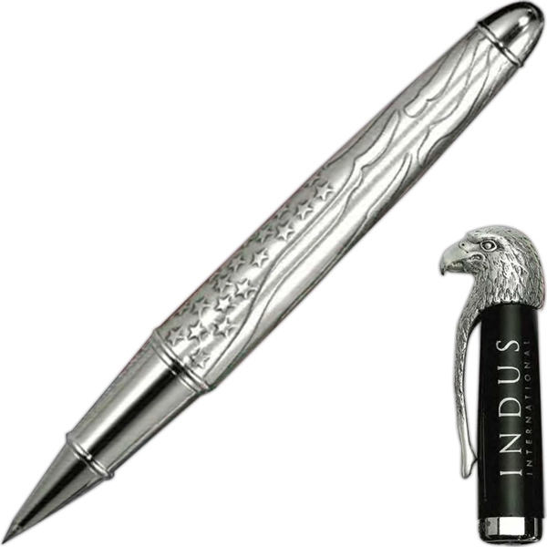 Eagle Bust Snap-Off-Cap Rollerball Pen With Flag Barrel