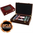 200 full color poker chips in a Glossy wood case set