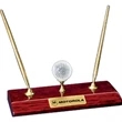 Crystal Golf Ball - Piano Finish Wood Desk 2-Pen Set