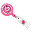 Pink Rhinestone Plastic Clip-On Badge Reel