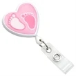 White Heart Pink Footprint Retractable Badge Reel