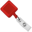 Red Square Badge Reel with Clear Vinyl Strap