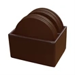 Chocolate Brown Leatherette 10 Round Coasters with Holder