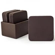 Chocolate Brown Leatherette 10 Square Coasters with Holder