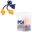 Silicone Earplugs With Blue Nylon Cord and Clear Clip Case