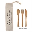 3 Piece Bamboo Utensil Set In Travel Pouch