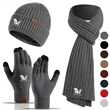 Winter Beanie Hat + Scarf + Touch Screen Gloves Set