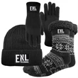 Sherpa Lined Beanie-Socks and Deluxe Knit Text Gloves Combo