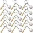 Mini Baseball Keychain with Wooden Bat