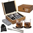 Whiskey Stones Glass Wooden Box Gift Set