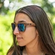 Zebra Wood Sunglasses with Blue Lenses