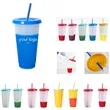 Reusable Color Changing Plastic Cups W/Lid And Straws