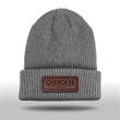 CUFFED KNIT BEANIE WITH FAUX LEATHER PATCH