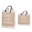 Custom Logo Jute Market Tote Burlap Grocery Bag with Leather