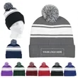 Two-Tone Knit Pom Beanie With Cuff