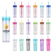 Clear Bottle Double-Wall Cup with Colorful Lid and Straw