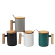 13oz coffee Ceramic Mug with Wood Handle & Bamboo Lid
